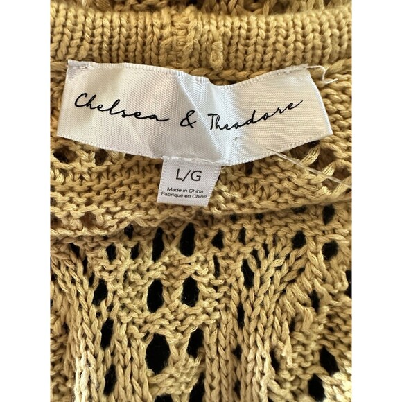 Chelsea & Theodore Women’s Yellow Open Front Crochet Cardigan Duster Vest Sz L - Picture 5 of 6